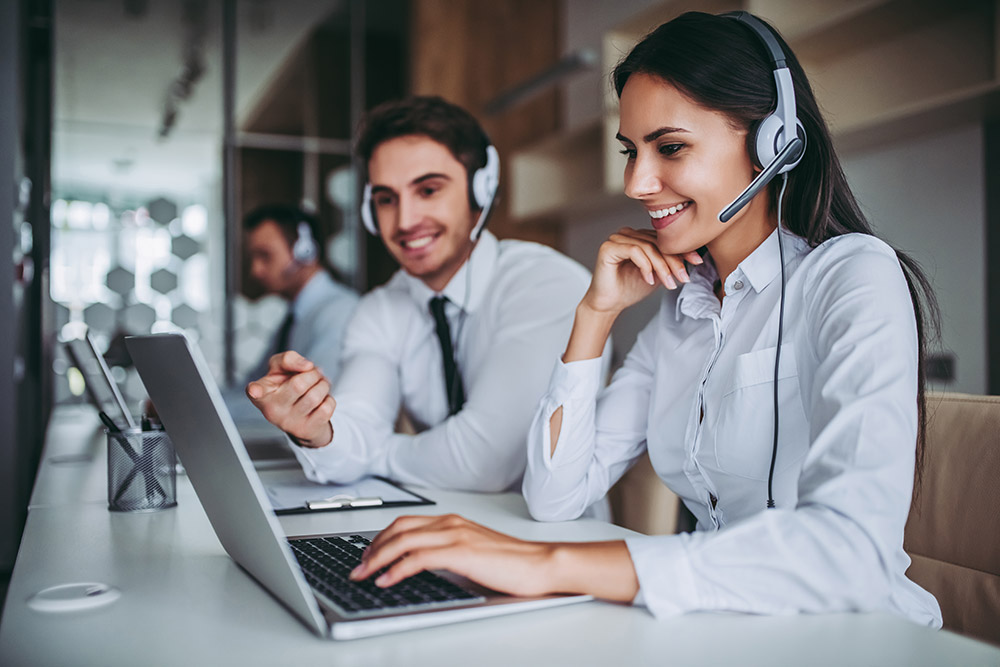 male and female contact centre staff