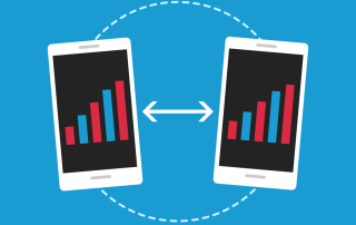 Mobile phone icons demonstrating shared data