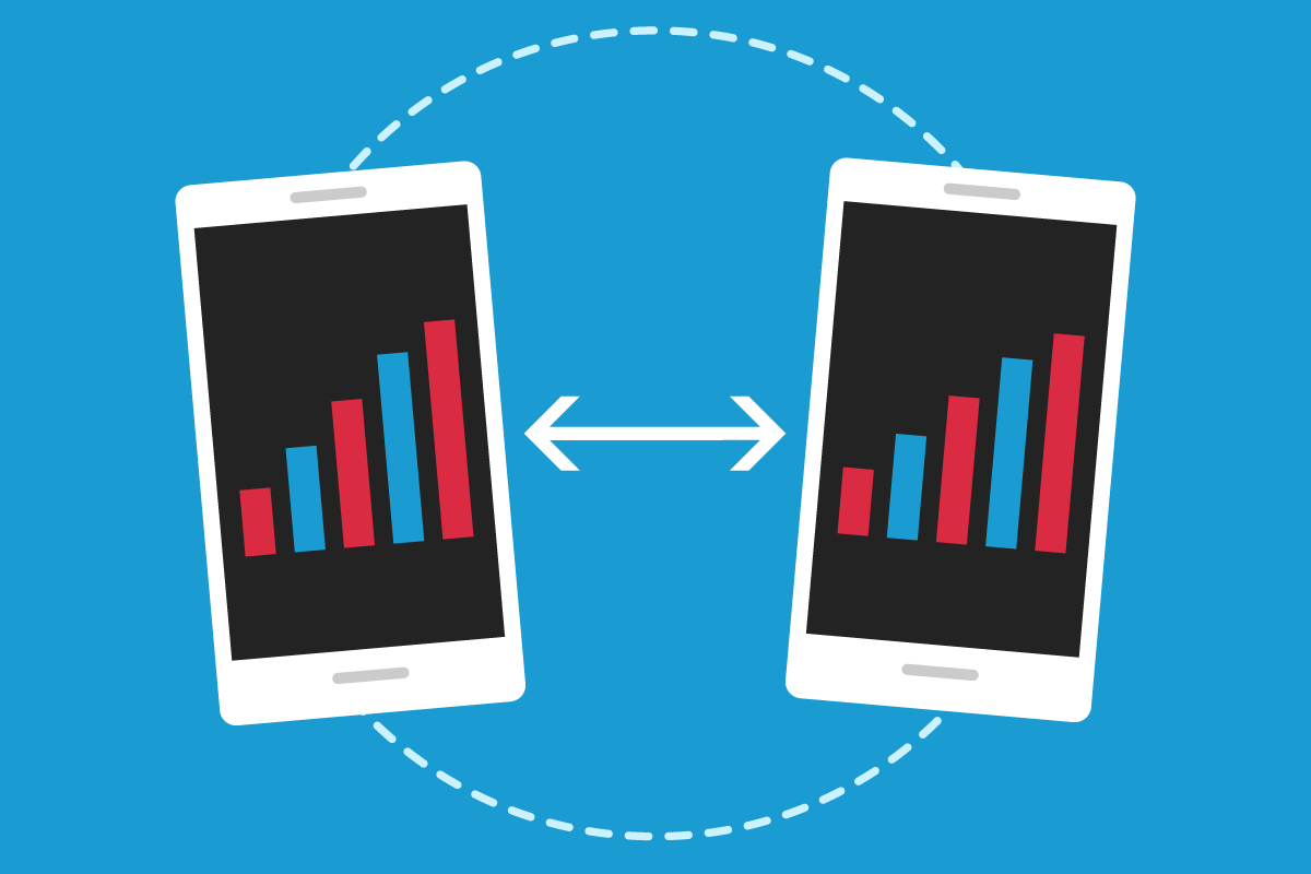 Mobile phone icons demonstrating shared data
