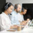 Contact centre team using wireless headsets