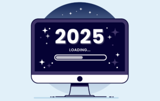 Graphic of a computer screen with 2025 on the screen and a loading bar