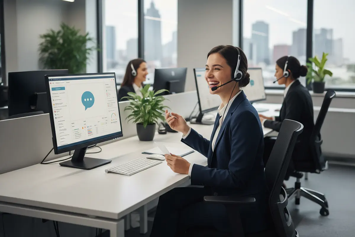 Modern office with female call centre operators.